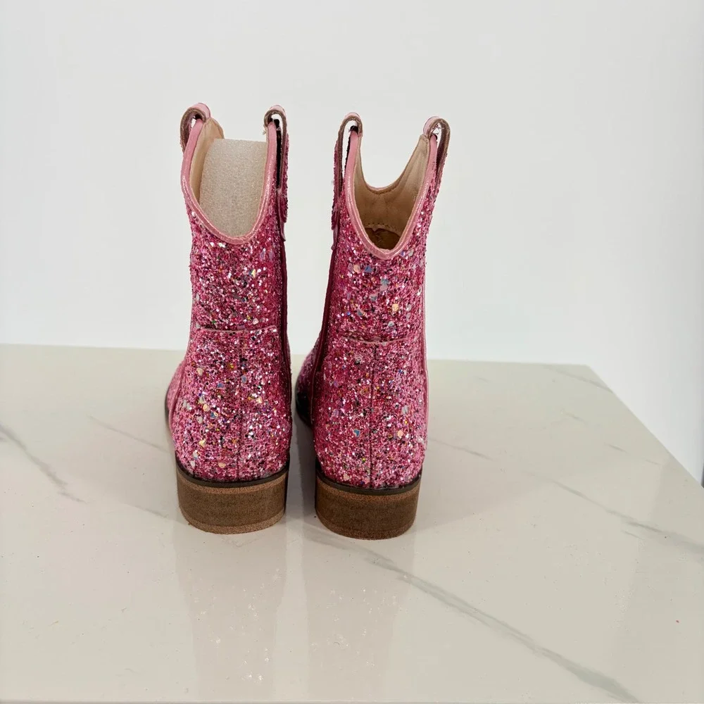 Cowboy Boots 10 Pink Glitter Sparkly Western Pull On Toddler Shoes